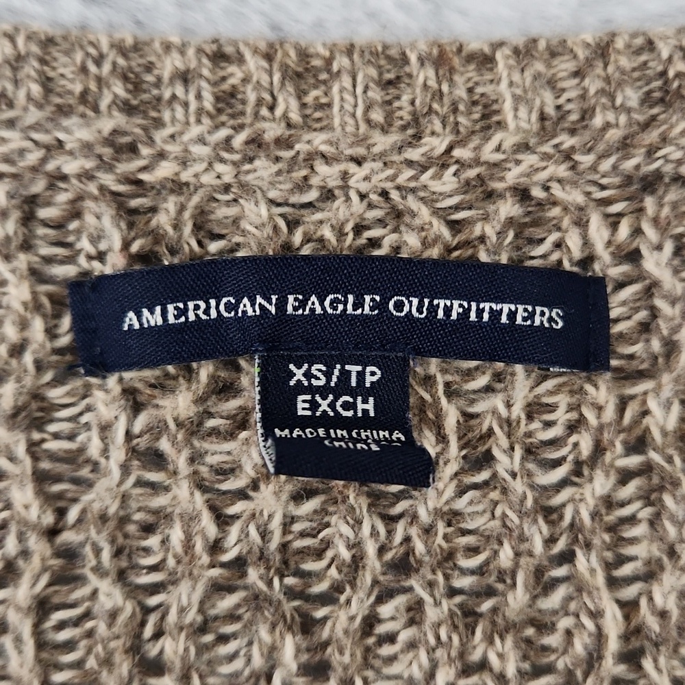 American Eagle XS Marled Knit V-Neck Sweater Beige Long Sleeve Cozy - Picture 6 of 12